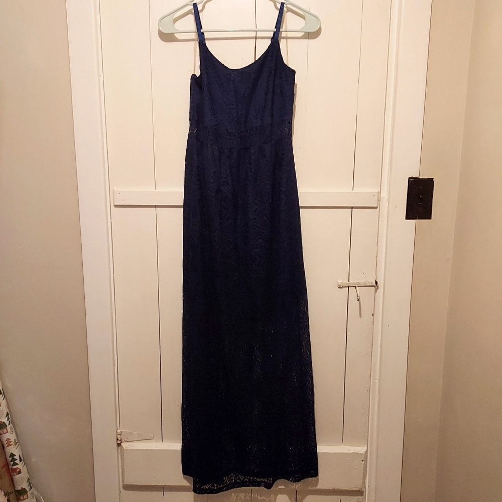 Bailey Blue Junior's M Navy Lace Cut Out Lined Maxi Dress